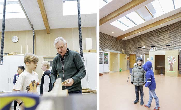 Modulære ovenlysvinduer giver komfortventilation og naturligt lys i klasseværelser og fællesområder på Peder Lykke Skole. Foto: ITCHY.