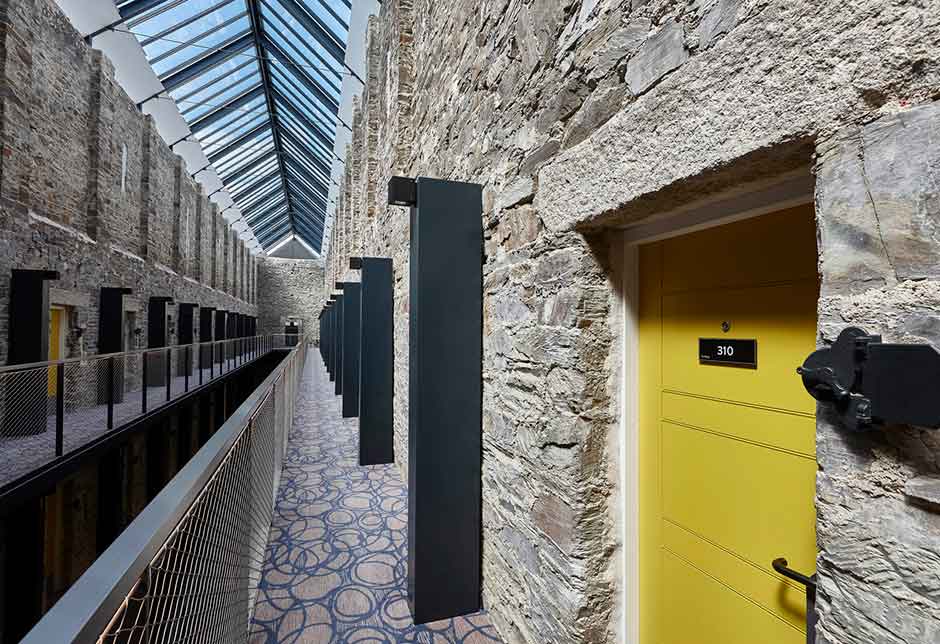 The restored Bodmin Jail Hotel with Dual pitched rooflights from VELUX Commercial.