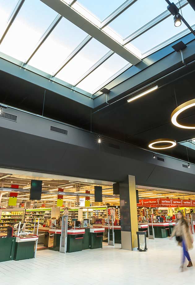VELUX Ridgelight bringing natural light to the heart of the Villebon 2 shopping centre, France