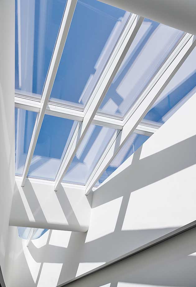 Solution de verrière de toit avec Atrium Verrière linéaire 5-30˚ et Atrium Verrière double 5˚ avec poutre, DZNE, Bonn, Allemagne