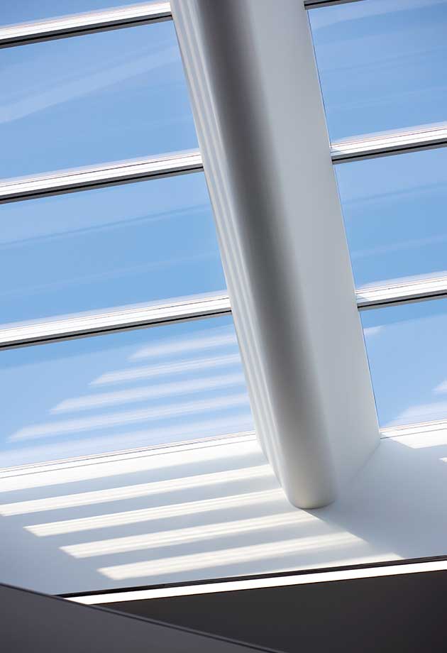 Rooflight solution with Atrium Longlight 5-30˚ and Atrium Ridgelight 5˚ with Beam, DZNE, Bonn, Germany