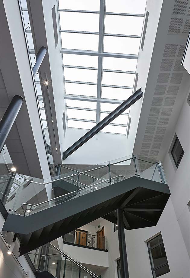 Interior image of Exeter College Step Longlight solution from the back of the building at ground floor.
