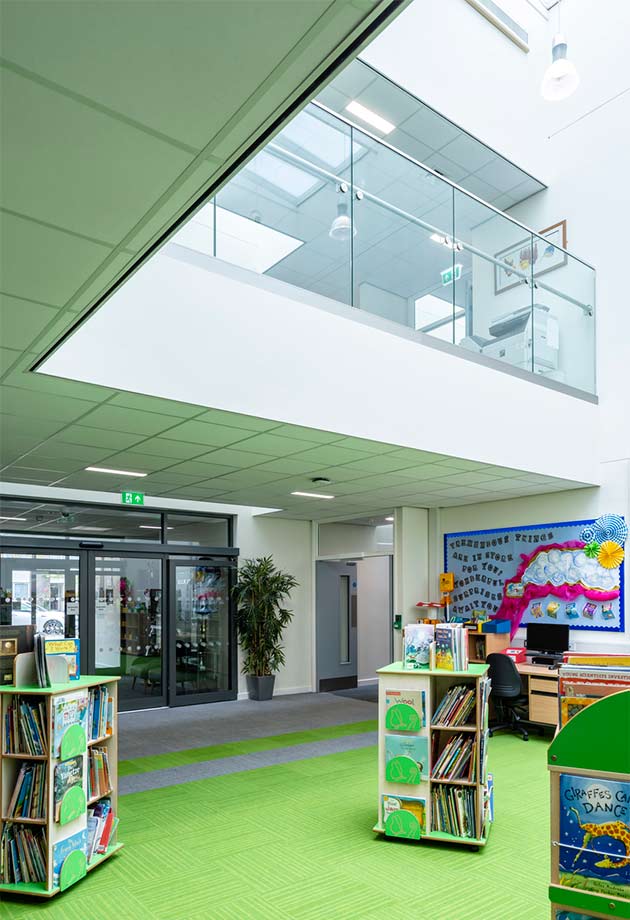 School library under atrium skylight at Glenbrook Primary school