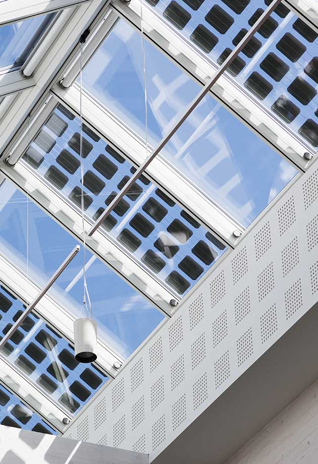 Rooflight solution with Atrium Ridgelight 25-40˚ with Photovoltaic Glazing, Green Solution House, Rønne, Denmark