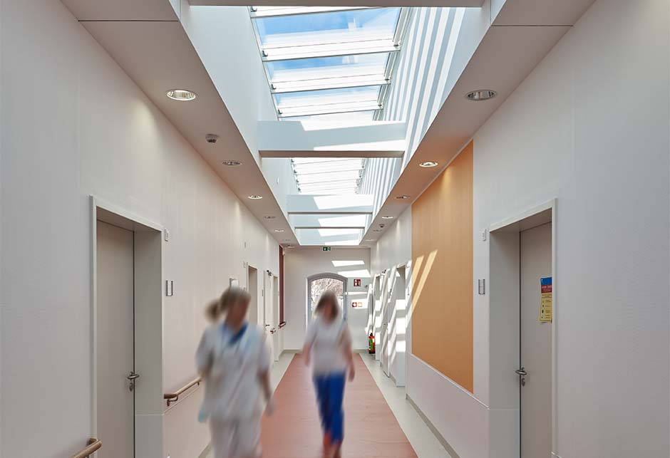 Skylight solution with VELUX Longlight 5-30°, Wuppertal Hospital, Germany