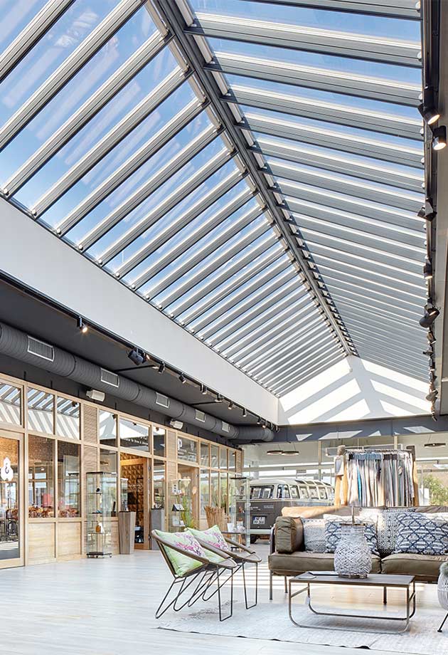 Skylight solution with Ridgelight 25-40° in the Lister Markt shopping mall, List on Sylt, Germany