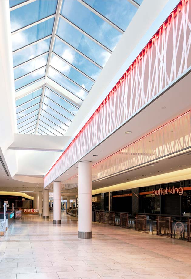 Dual pitched glazing panel rooflight solution at Metrocentre shopping centre in Newcastle