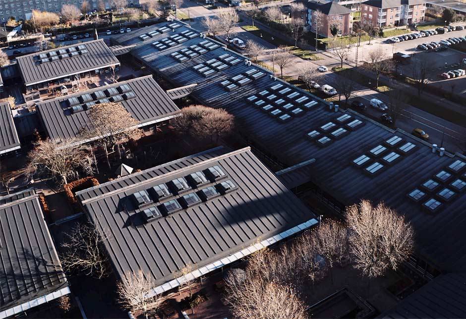 VELUX Modular Skylights on drone footage of Peder Lykke school Copenhagen