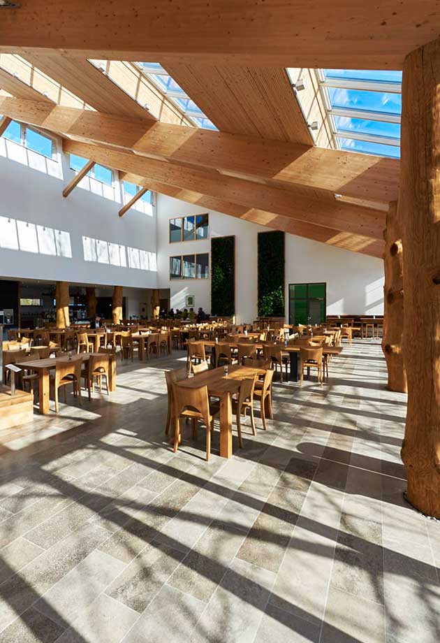 Rooflight solution with Longlight 5-30° modules, Salus canteen interior with daylight, Germany