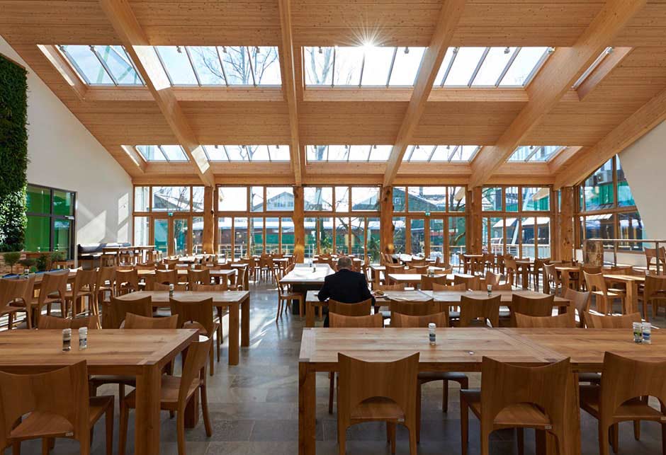 Rooflight solution with Longlight 5-30° modules, Salus canteen interior, Germany