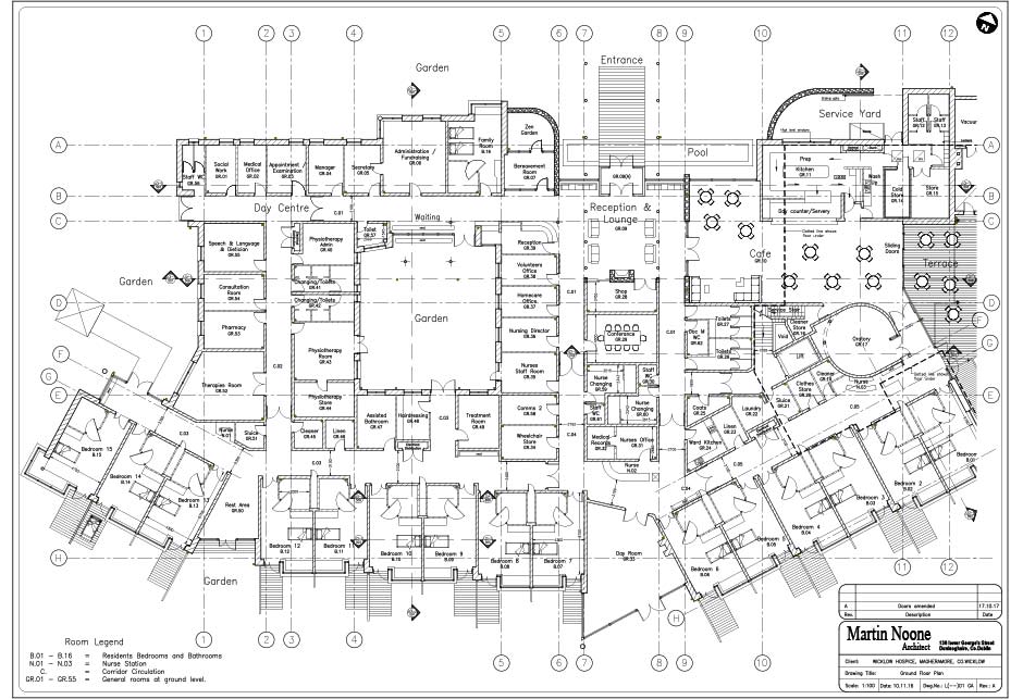 Rysunek architektoniczny — plan parteru — hospicjum Wicklow