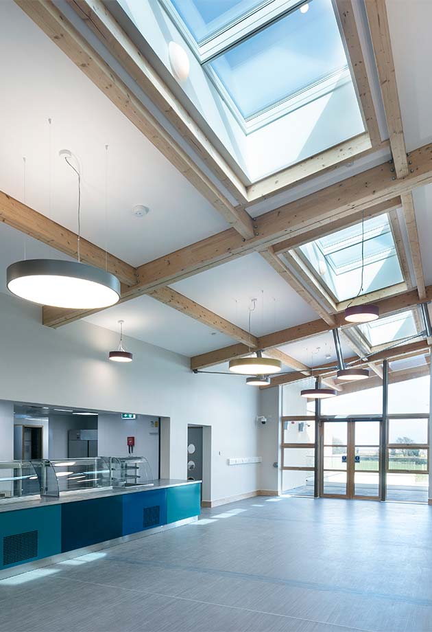 VELUX Longlight solution bringing in natural daylight to cafeteria at Wicklow Hospice