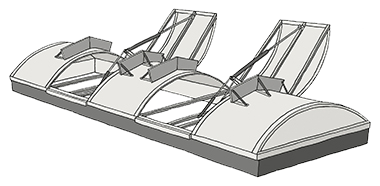 Illustration of a Vario Norm barrel vault rooflight with two full flaps and deflectors