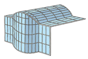 Visualisierung eines BA-Verglasungssystems als Dach- und Fassadenlösung