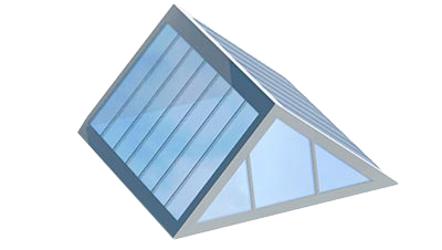 Solution double pente avec pignon en verre installée sur un toit plat